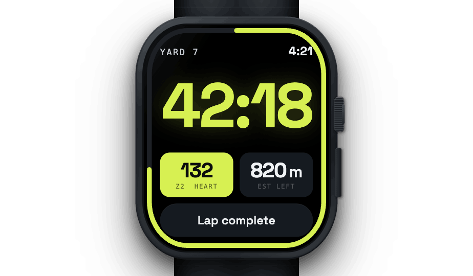 BackyardPace Apple Watch face showing Yard 7 in progress